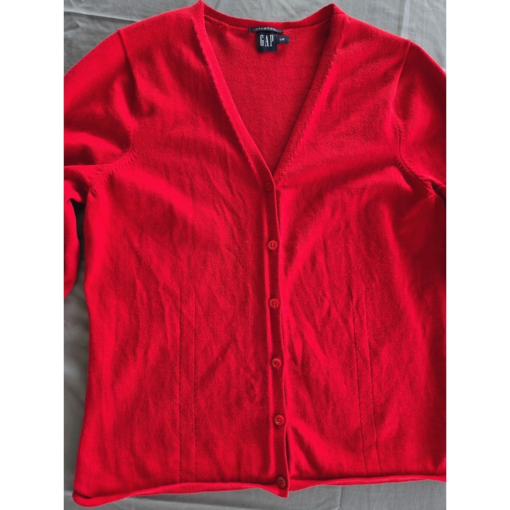 Vintage GAP Stretch Red Cardigan Sweater Soft Women L Y2K Preppy Quiet Luxury - Picture 6 of 16